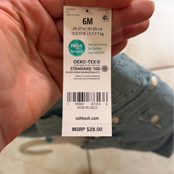 OshKosh B’gosh Light Blue Denim Short Sleeve Button-Front Bodysuit/Romper - Picture 3 of 3